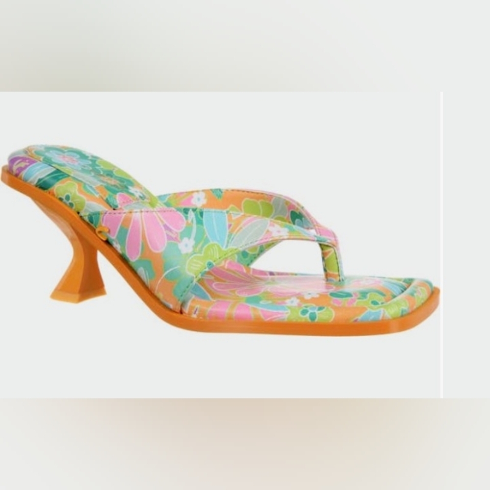 CIRCUS THONG HEELS BY SAM EDELMAN Floral W/Orange Heels SZ 9